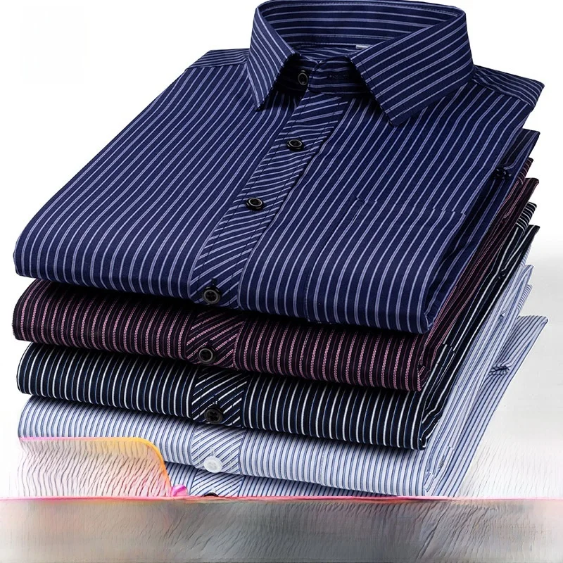 

New Men's Long Sleeve Shirt Striped Loose Thin Casual Dad Clothes Business Casual Breathable Anti-Wrinkle Easy Care Cotton Po...