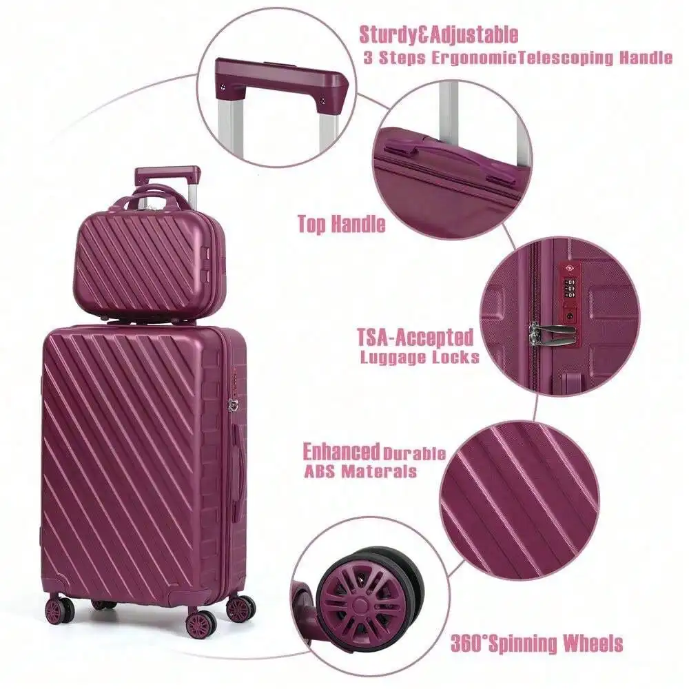 Luggage 5 Piece Set w/TSA Lock Spinner Wheels Carry on Hardshell Travel Suitcase