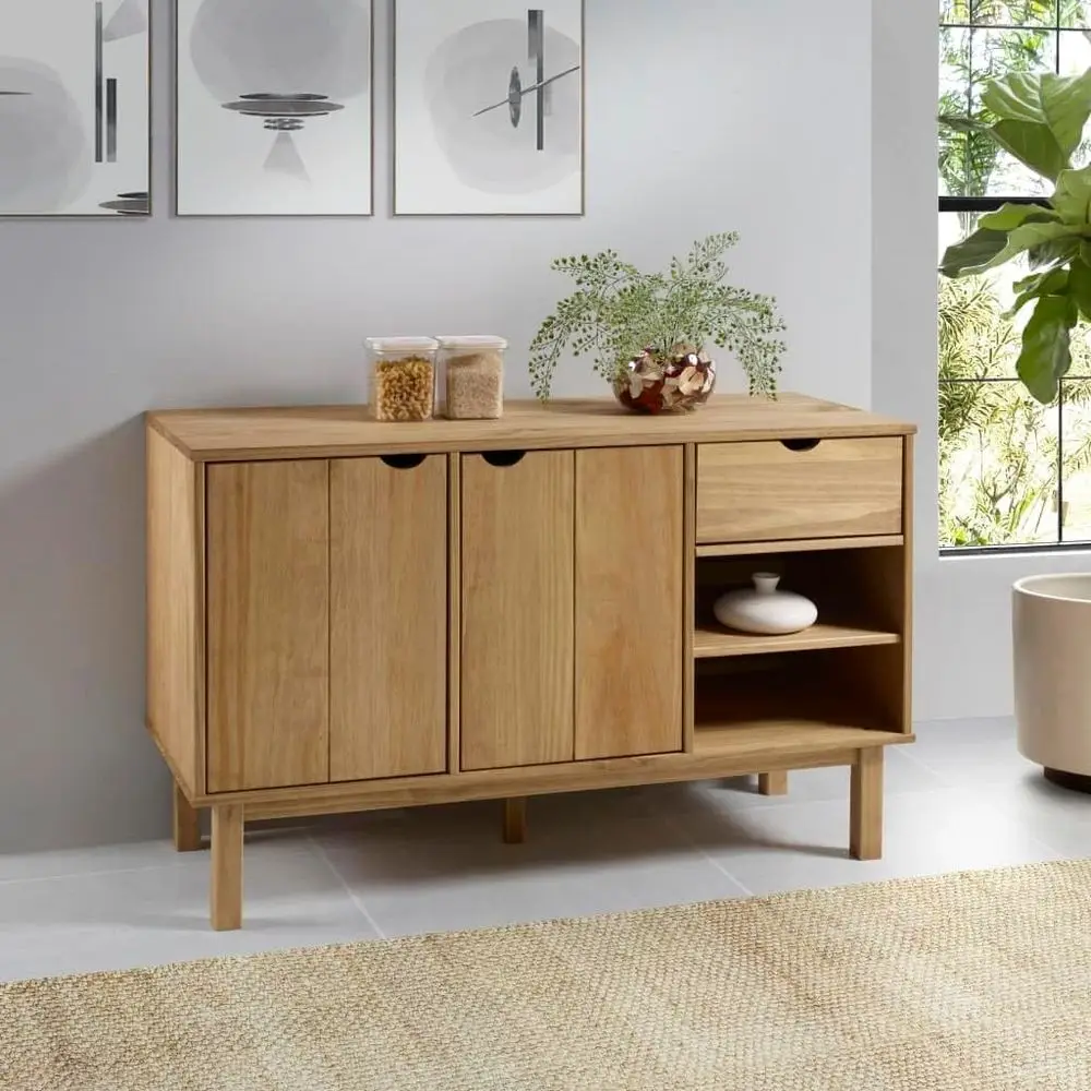 

Natural Solid Pine Scandinavian Sideboard, 44.9x16.9x28.9, Storage Cabinet for Living/Dining Rooms