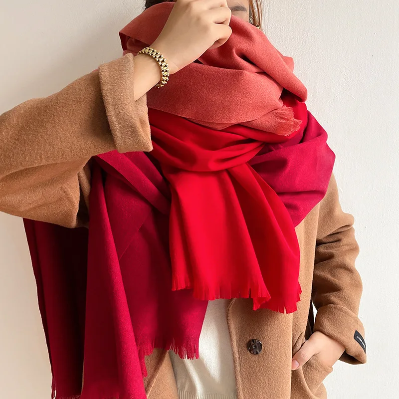 Winter Warm Solid Thick Cashmere Scarf for Women Large 70*200cm Pashmina Shawl Wraps Bufanda Female with Tassel Scarves