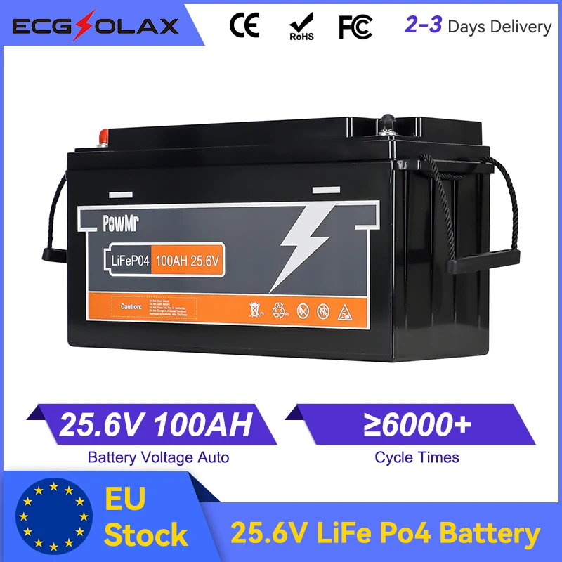 ECGSOLAX 25.6V 100Ah LiFePo4 Battery BMS ≥ 6000+ Cycle Times Rechargeable Lithium Batteries For Solar Max 4PCS Series Parallel