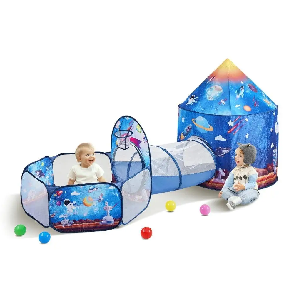 

3in1KidsPlayTentTunnelBoysGirlsBabiesToddlersIndoorOutdoorPopUpPlayhouseCarryingBagBandingStrapsBirthdayGiftRoyalBlueRocketTheme