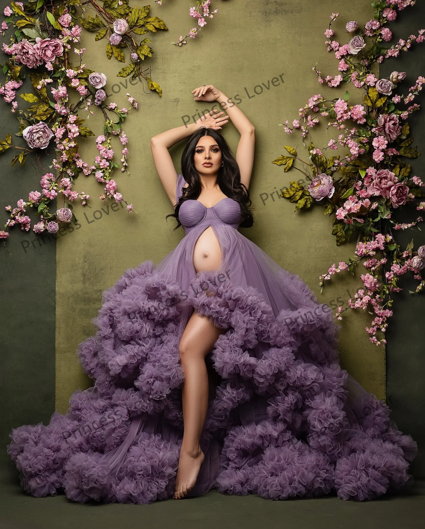 Lavender Purple Prom Dresses Slit Empire Waist Maternity Photoshoot Dress Customized Layers vestido de novia Photography Props