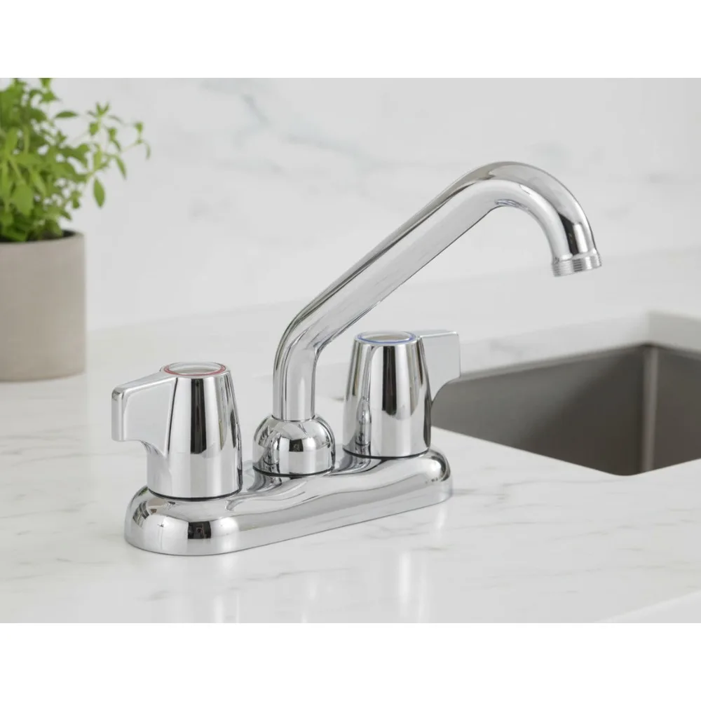 

Chrome Two-Handle Centerset Utility Sink Faucet with Threaded Spout for Laundry and Kitchen Use