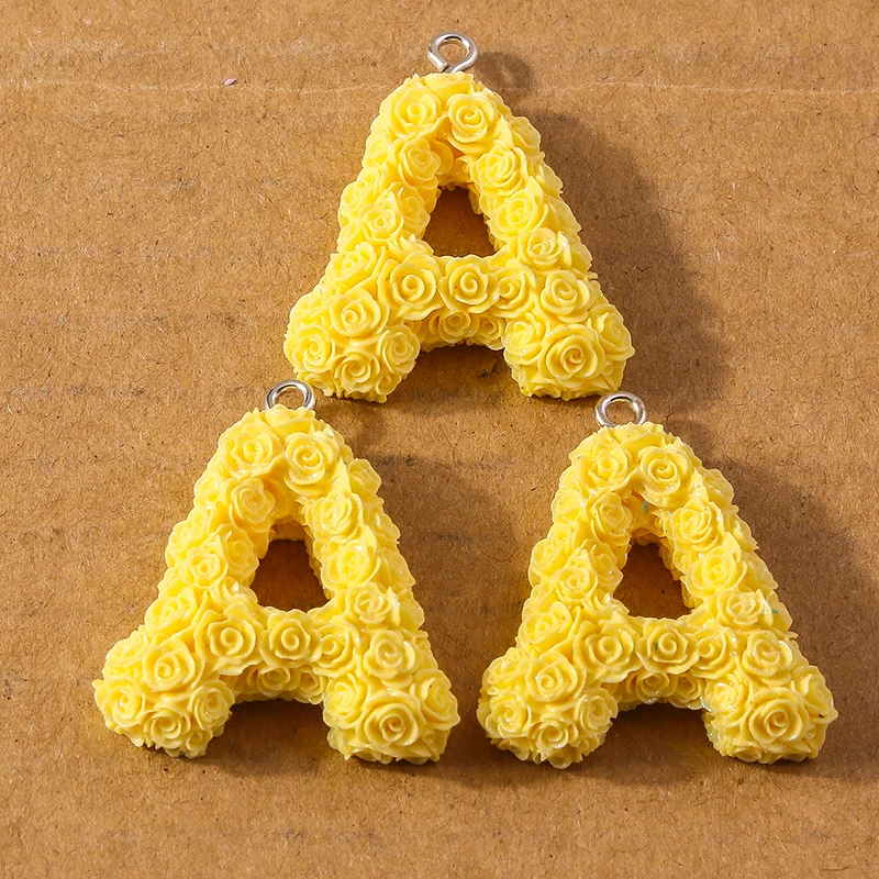 10Pcs Rose Flower Creative Initial 26 Letter Charms A-Z Alphabet Pendants for Jewelry Making Earrings Necklace DIY Accessories