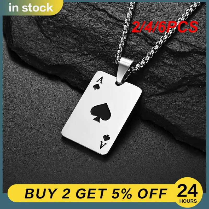 2/4/6PCS Mens Necklace Fashion Titanium Steel Chain Hip No Discoloration Spades Ace Pendant Necklace