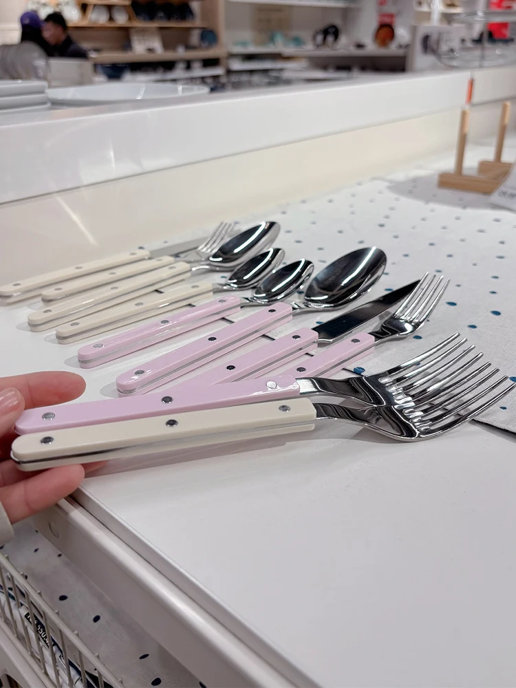 

Sakura Pink 430 Stainl Steel Fork Spoon High End Luxury Nail Clamp Handle Dinner Spoon Dert Fork Steak Knife