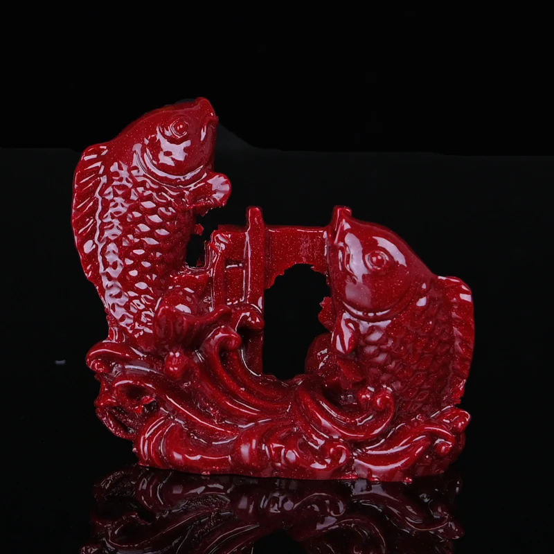 New Vermilion Sand Carp Jumping Dragon Gate with Rolling Financial Fortune Carving Chinese Red Carp Jumping Dragon Gate Display