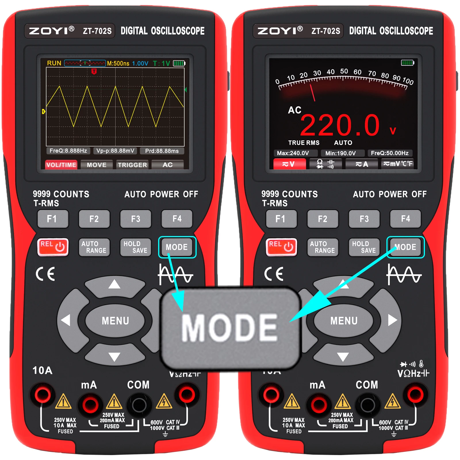 ZOYI  ZT-702S 2-in-1 Oscilloscope Multimeter with 2.8 Inch IPS Display,9999 Counts, Single Channel 10MHZ Bandwidth,48MSa/s