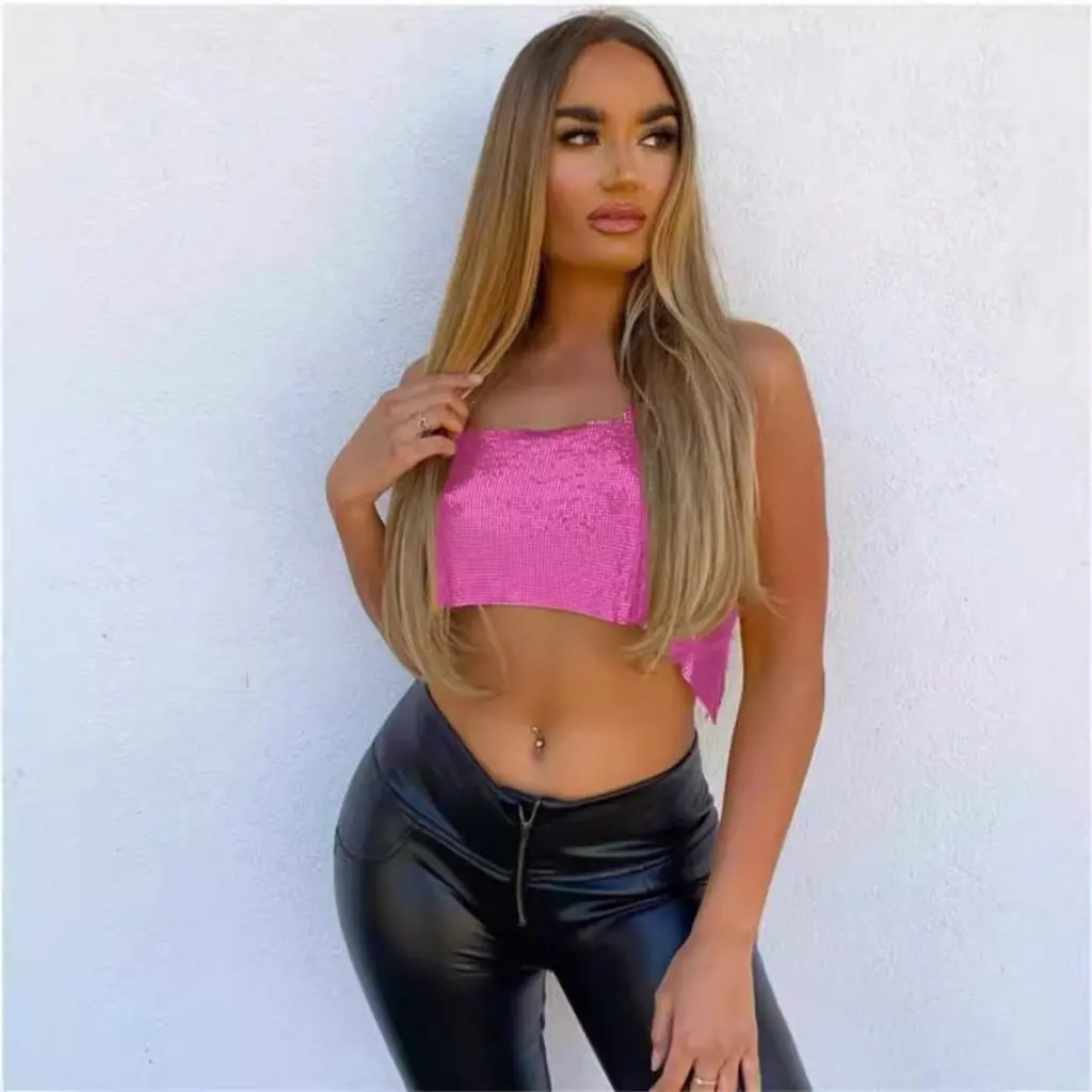 

Женский топ с лямкой на шее со стразами, сексуальный металлический ремешок, пикантная одежда в европейском и американском стиле, бестселлер