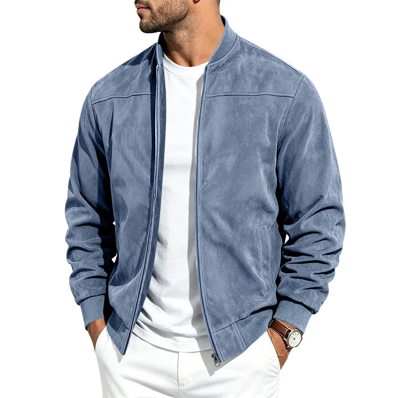 Herren Herbst- und Winter-Freizeitjacke in Übergröße aus Wildleder mit Reißverschluss und Stehkragen, Langarm – Detail 8