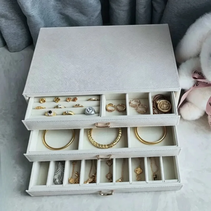 

Leather Necklace Storage Box Luxury Ring Earring Organizer Boxes Multifunctional Bracelet Packaging Case Jewelry Collection Case