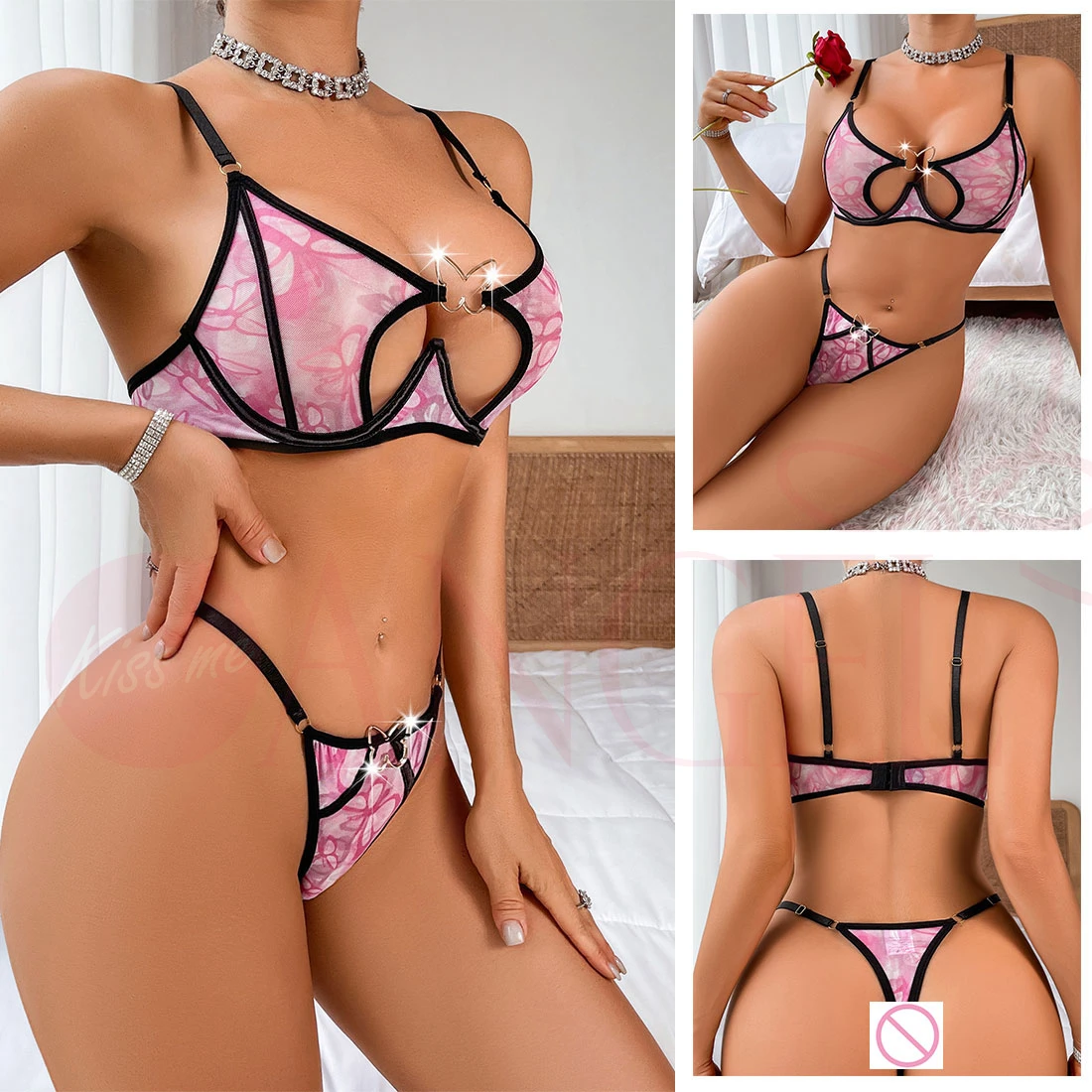 KISS ME ANGEL Sexy Lingerie Erotic Woman Clothing Sexual Push Up Bra Panty Sexy Outfit Women\'s Nightwear Romantic Underwear Set