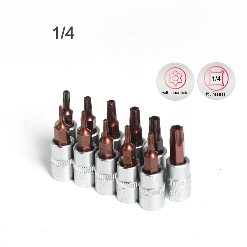 11pcs/set 6 Point Star Torx Screwdriver Bit 1/4 Inch Drive Socket  T6/T7/T8/T9/T10/T15/T20/T25/T27/T30/T40 Hand tools