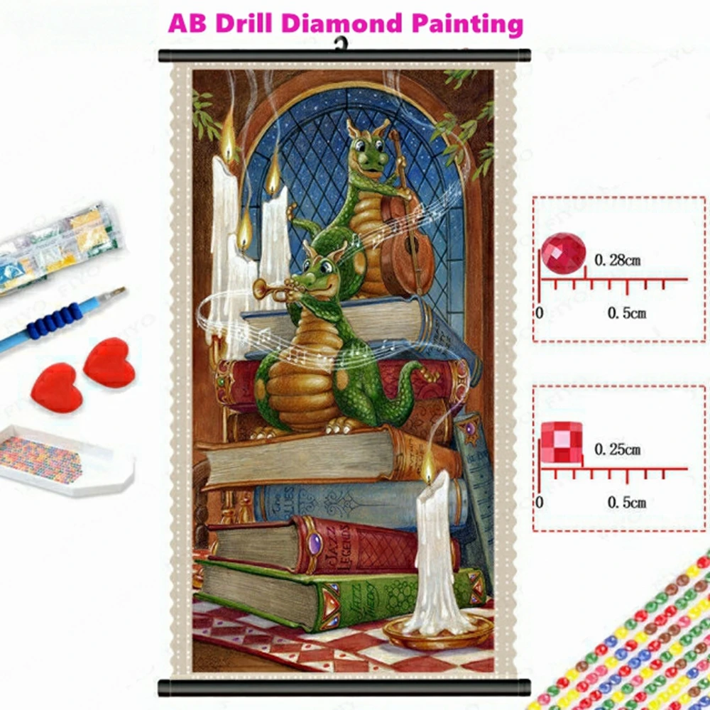 AB Drills Diamond Painting Cute Animal Little Dragon Reading Book By Randal Spangl Embroidery Art Cross Stitch Mosaic Home Decor