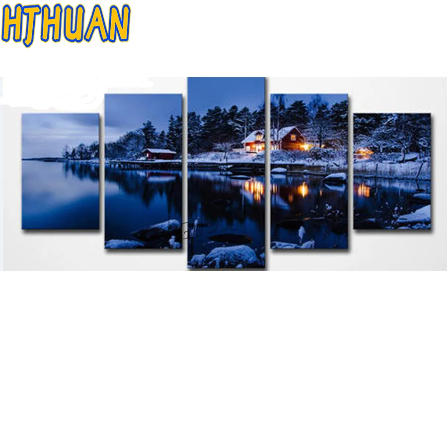 

5pcs DIY diamond painting Hut in the natural snow forest cross stitch full diamond square / round handmade gift home decoration