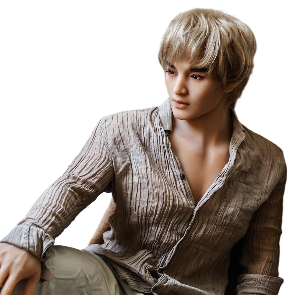 RENHEYUOU 180cm male sex doll, blonde hair and bushy eyebrows handsome man, two kinds of material optional, female and gay use