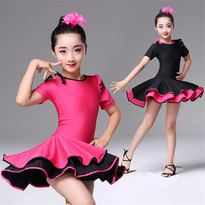 Children's dresses for girls ballroom dance dress latin competition short sleeve stage performance costumes kids practice clothi