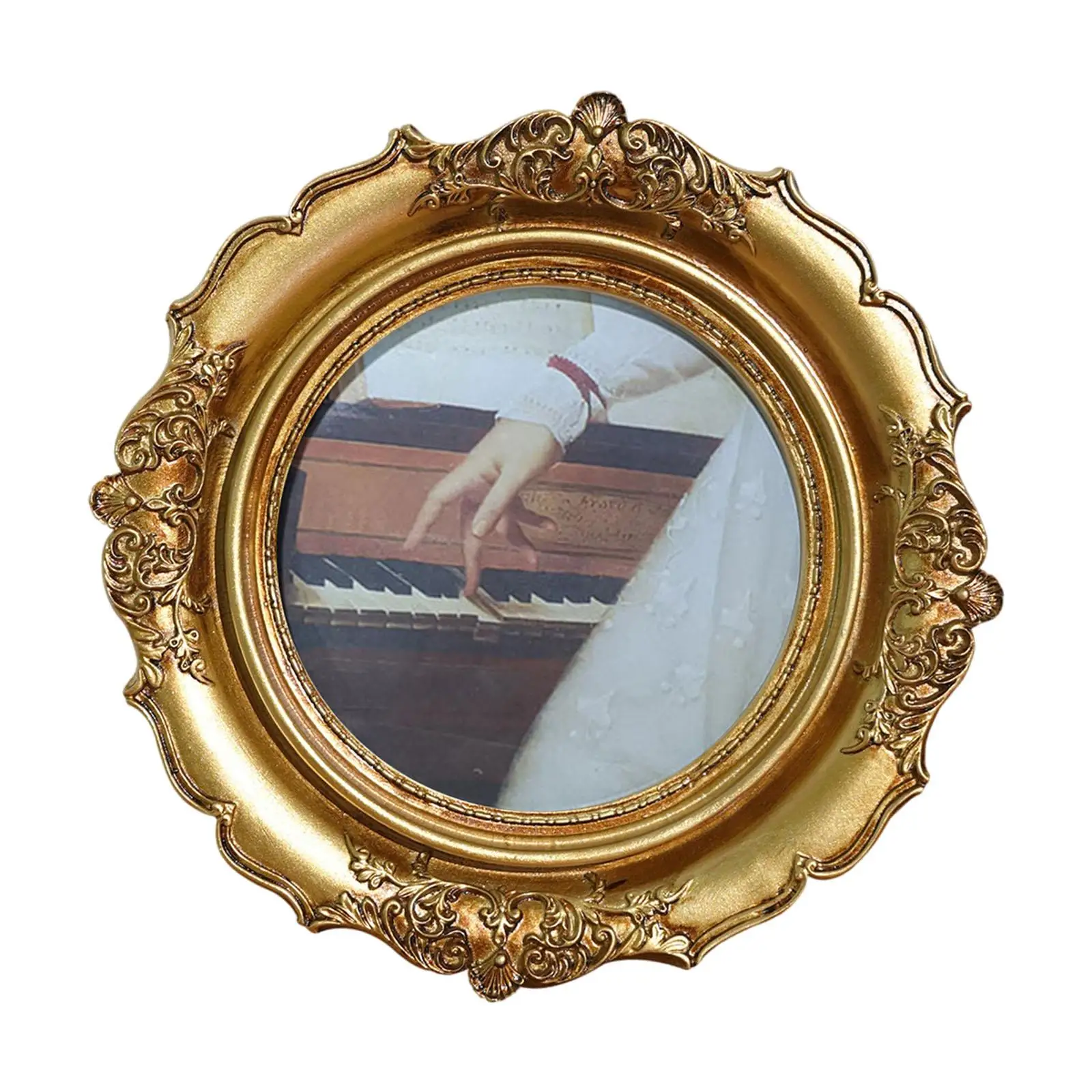Round Picture Frame Home Decor Wall Hanging Multifunction Retro Style Crafting Resin Photo Frame for Gallery Office Bedroom
