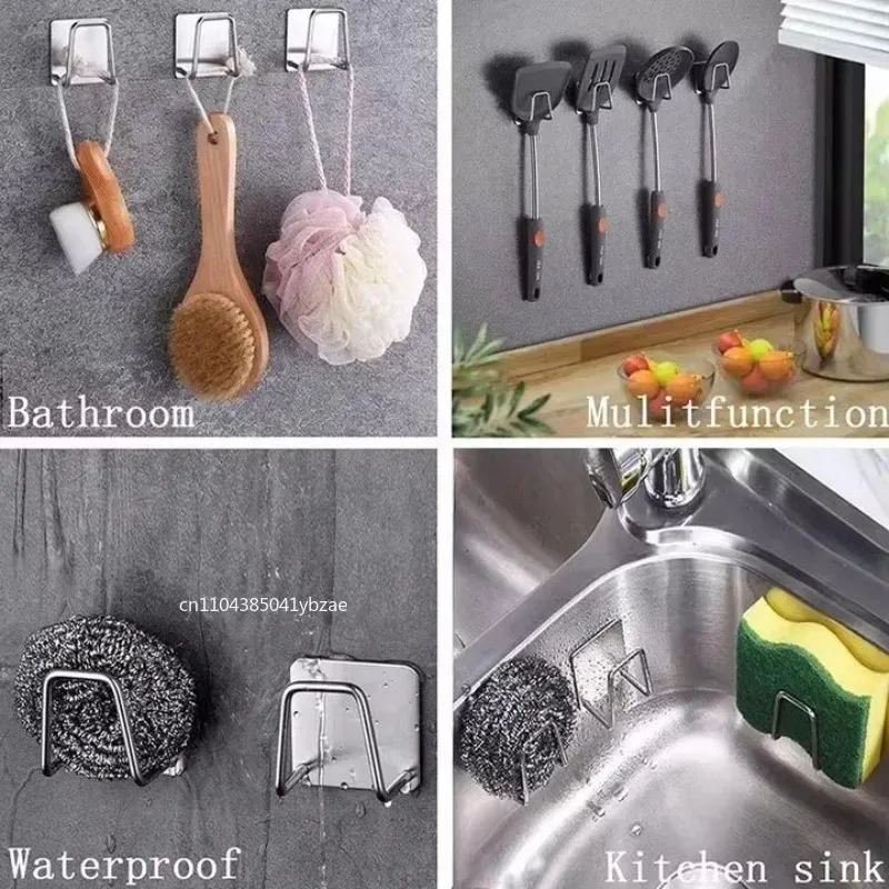 1-10pcs Kitchen  Stainless Steel Sponge Holder Sink Self Adhesive Drain Drying Rack Household Wall Hooks Kitchen Accessories view 5