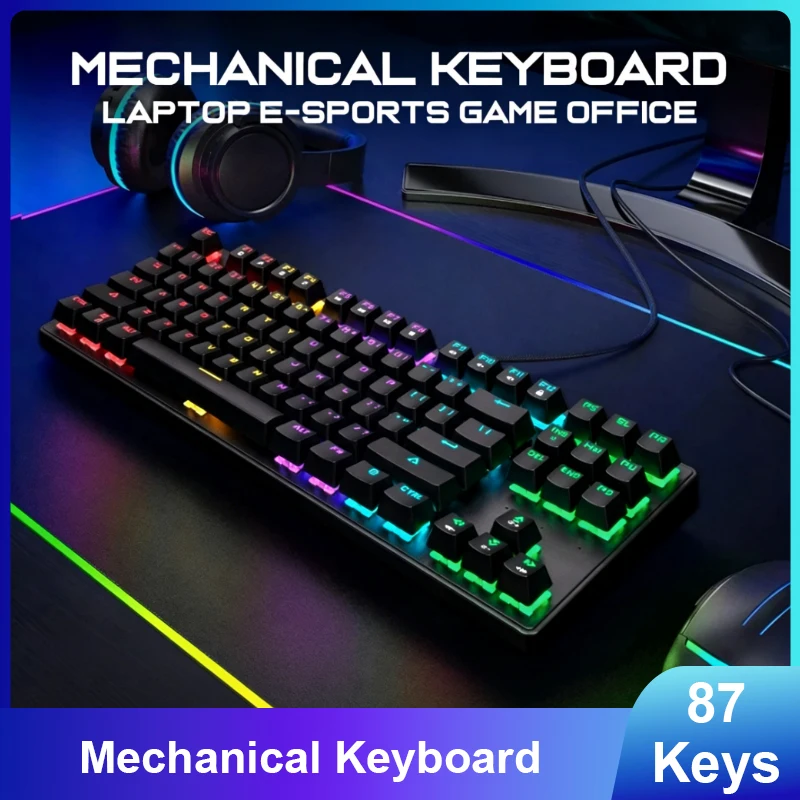 

K87 Mechanical Keyboard for Gaming and Office Use 87 Keys RGB Backlit Blue Switches Bluetooth Compatible Wireless Keyboard