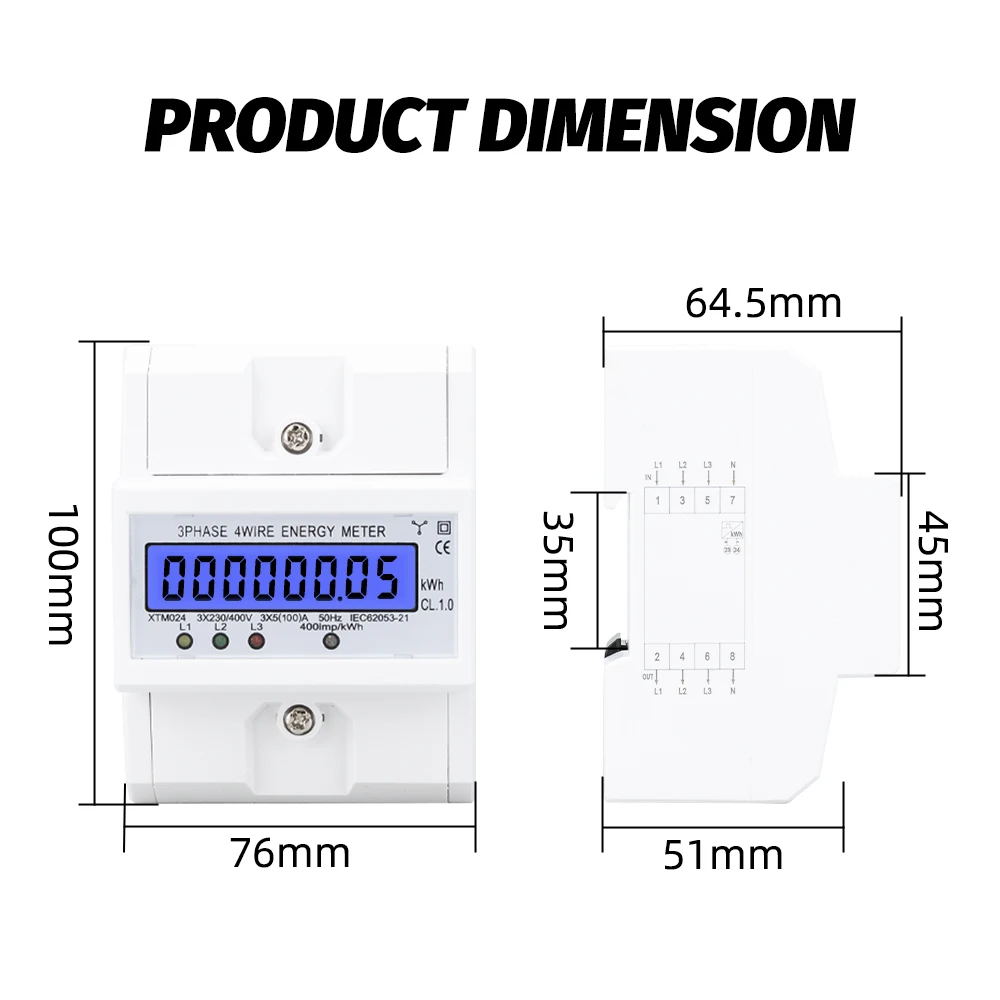 Wattmeter الكهربائية مع شاشة LCD الخلفية ، الطاقة السلطة متر ، DIN السكك الحديدية ، Wattmeter ، واط ، 3 المرحلة ، 4 سلك ، 100A ، 380 فولت ، كيلوواط ساعة