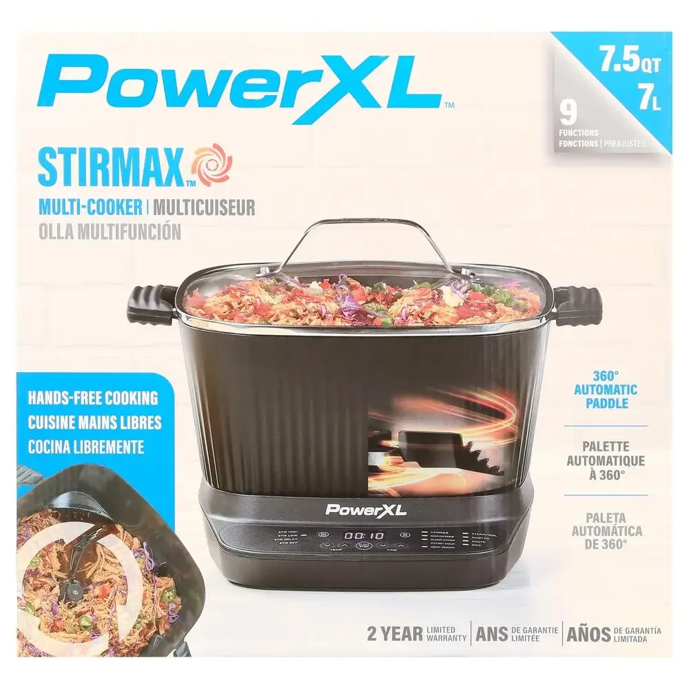 7.5Qt StirMax Multi-Cooker Auto Stir Paddle 9 Presets Ceramic Pot Glass Lid Dishwasher 360° Technology Delicious Meals Fast