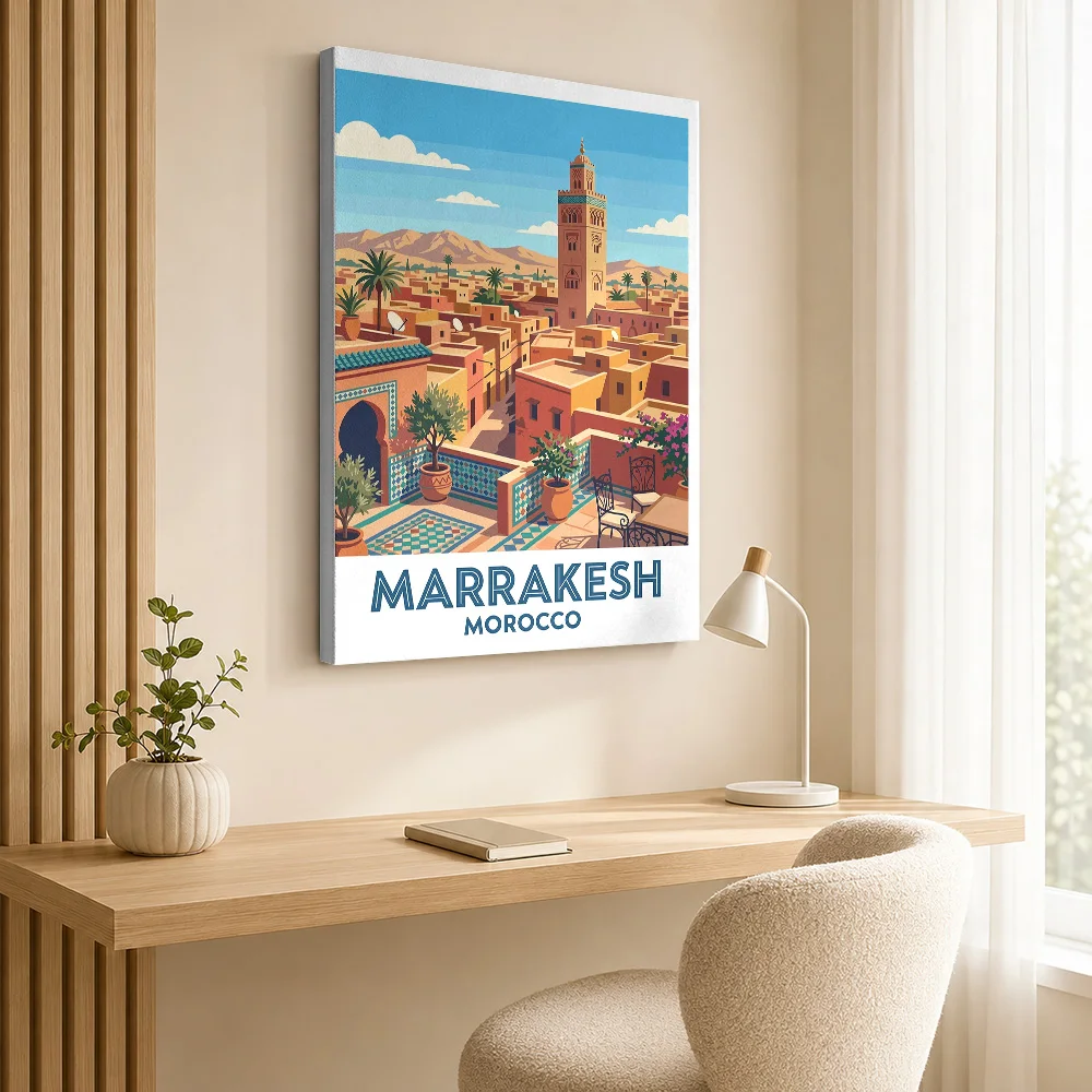 Marrakesh Morocco Cityscape Canvas Painting Poster Custom Modern Aesthetic Canvas Wall Art for Dining Room Decor Ready to Hang