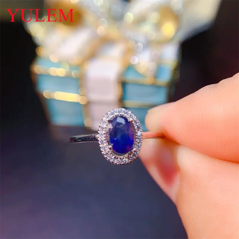 Silver 925 Ring Blue Sapphire Gemstone Ring for women 925 Sterling Silver Birthday Party Daily Gift Souvenir Love 4x6mm