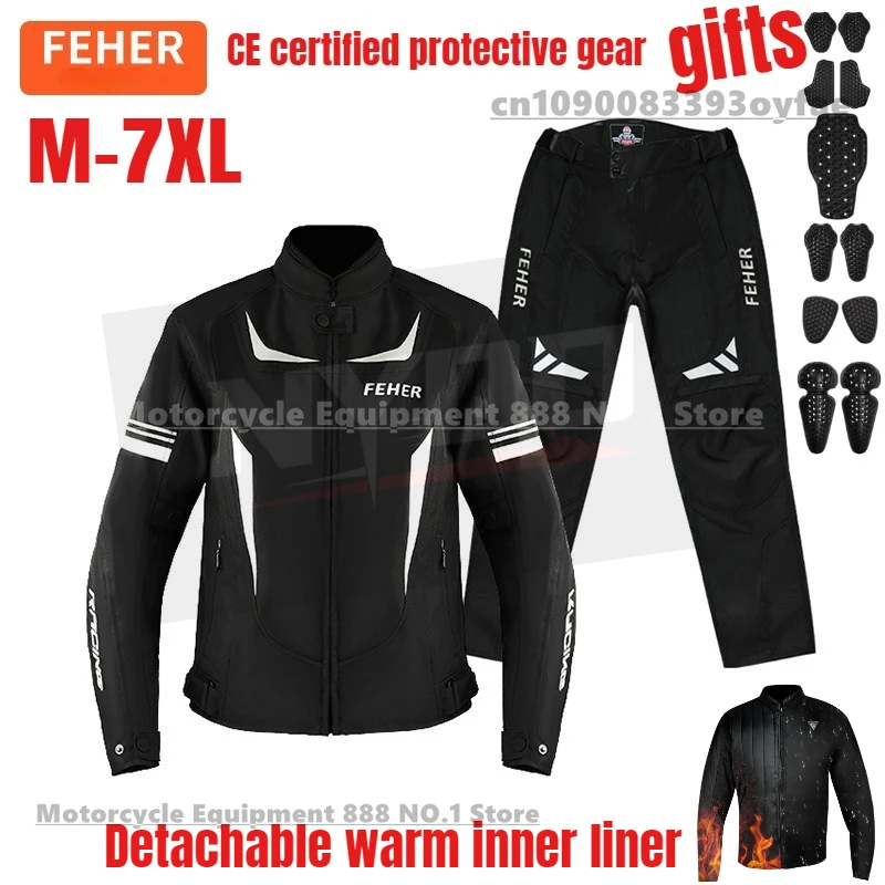 

FEHER Motorcycle Riding Suit Set Four Season Waterproof Moto Jacket Men's Women's CE Protective Gear Anti Fall Warm Riding Pant