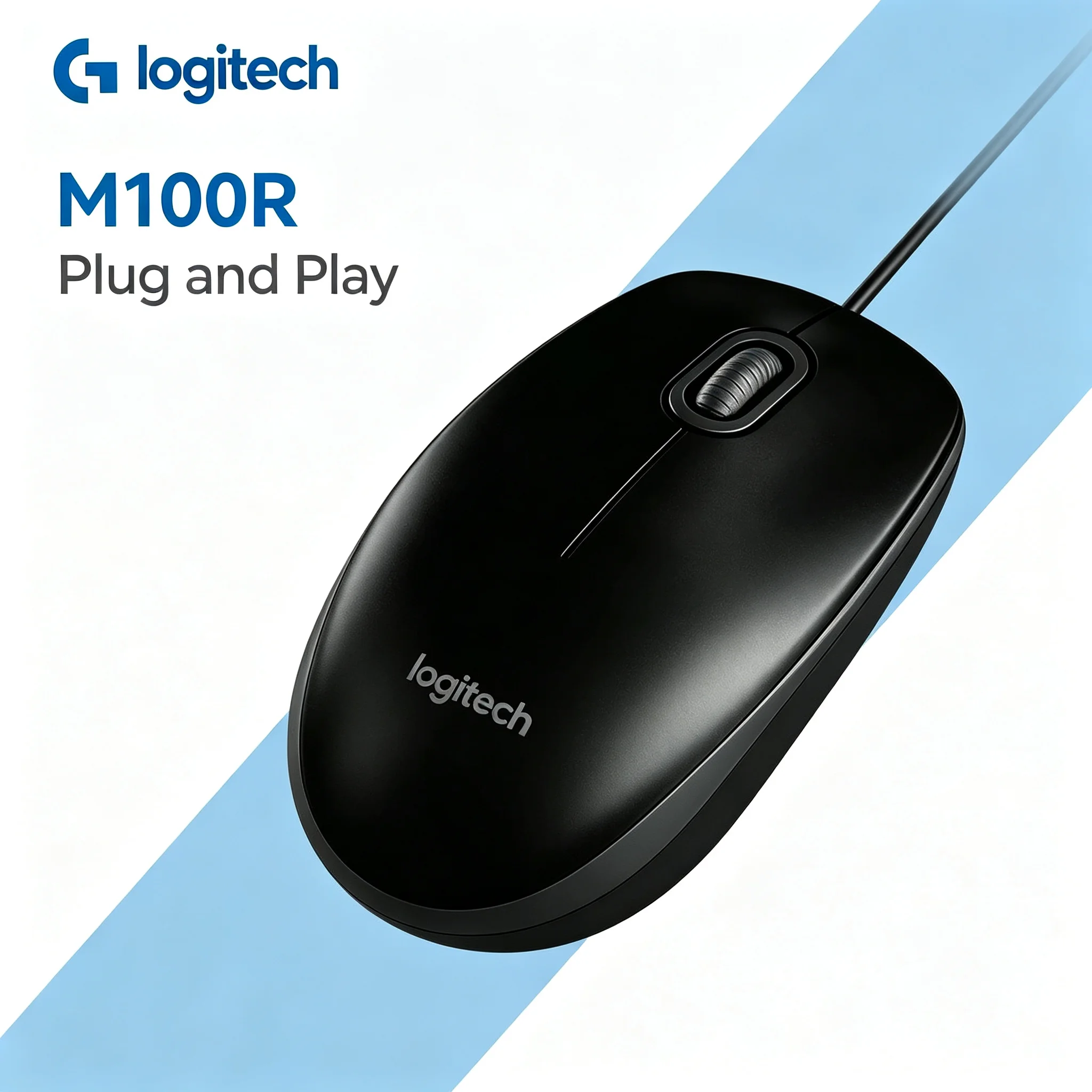 Logitech M100R Wired Optical Mouse Plug and Play USB Mouse for Computer Office Work