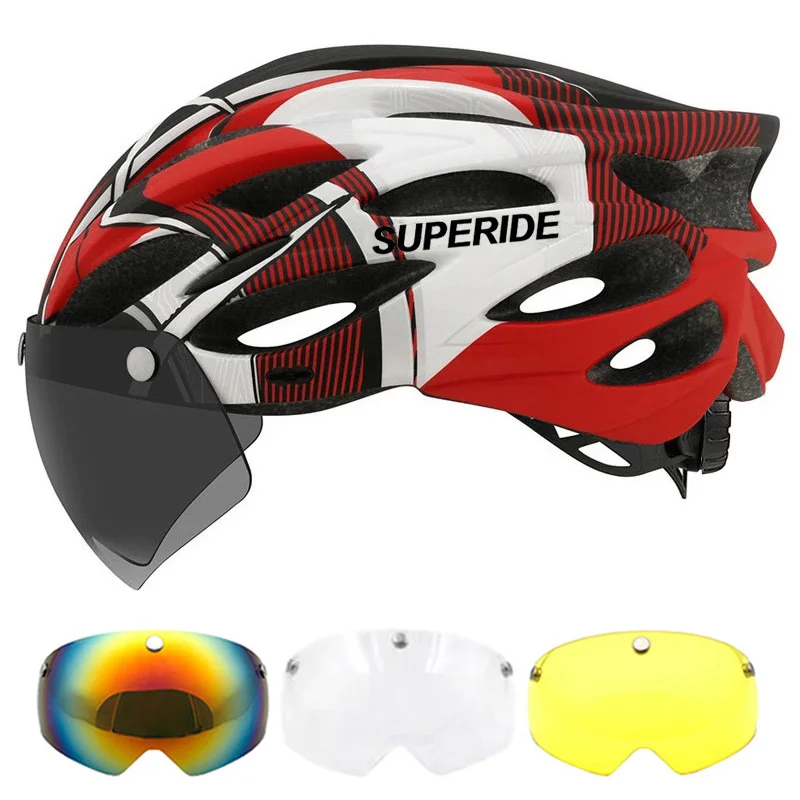 SUPERIDE Ultalight Cycling Helmet with Magnetic Googles & Sun Visor Men Women In-mold Road Bike MTB Bicycle Helmet