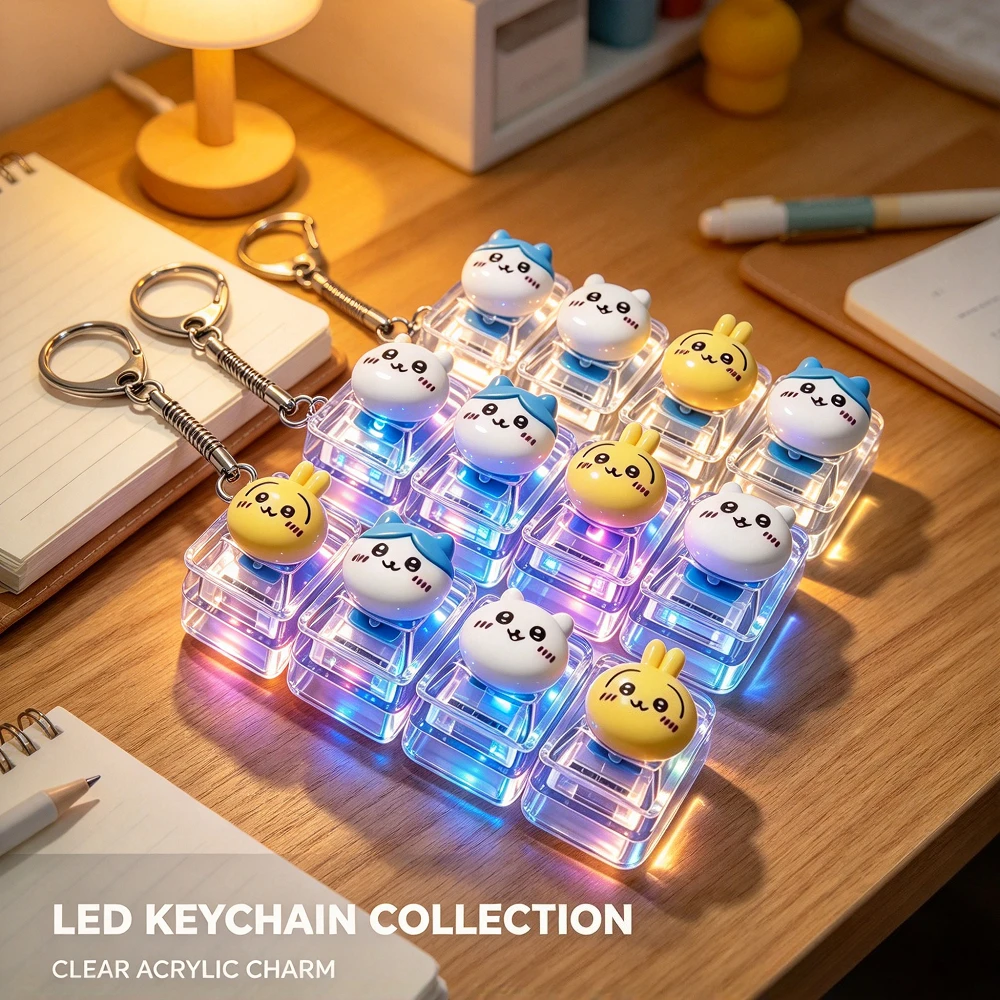 @@Chiikawa 4-Key Light Up Fidget Keychain Caps Clicker 26-Key Pendant Hachiware Usagi Stress Relief Anxiety Relief Toy for Gift