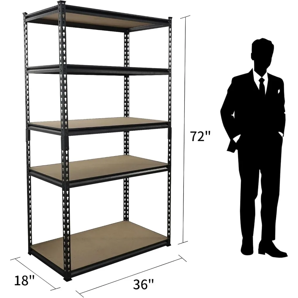 5-Tier Storage Rack Metal Shelving, Shelves Unit, Adjustable, Heavy Duty, Garage & Warehouse Storage, Shelves for Wall Storage