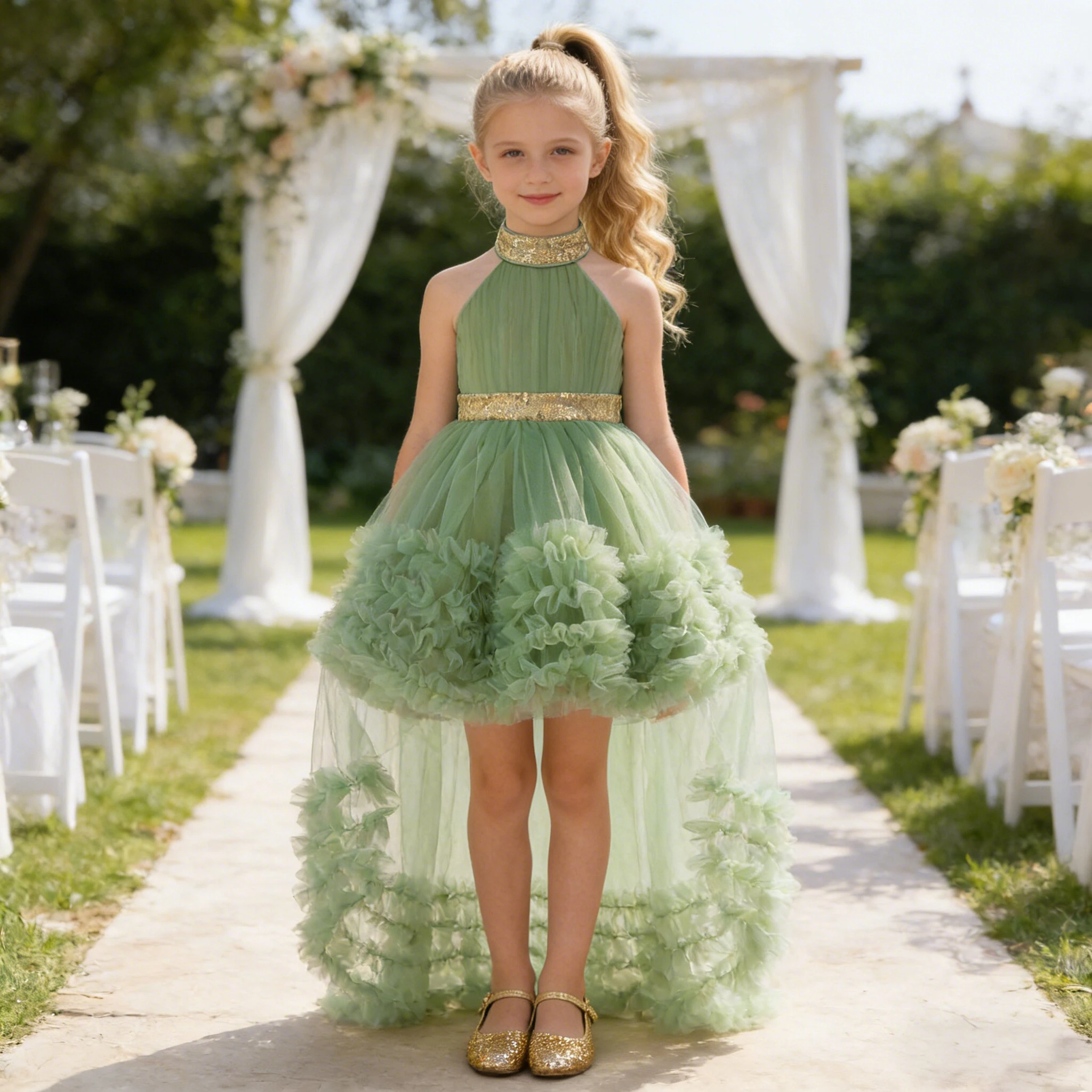Elegant Bridesmaids Party Girls Dress 4-8 Yrs Sequins Wedding Birthday Princess Prom Dresses Girl Bow Graduation Evening Vestido
