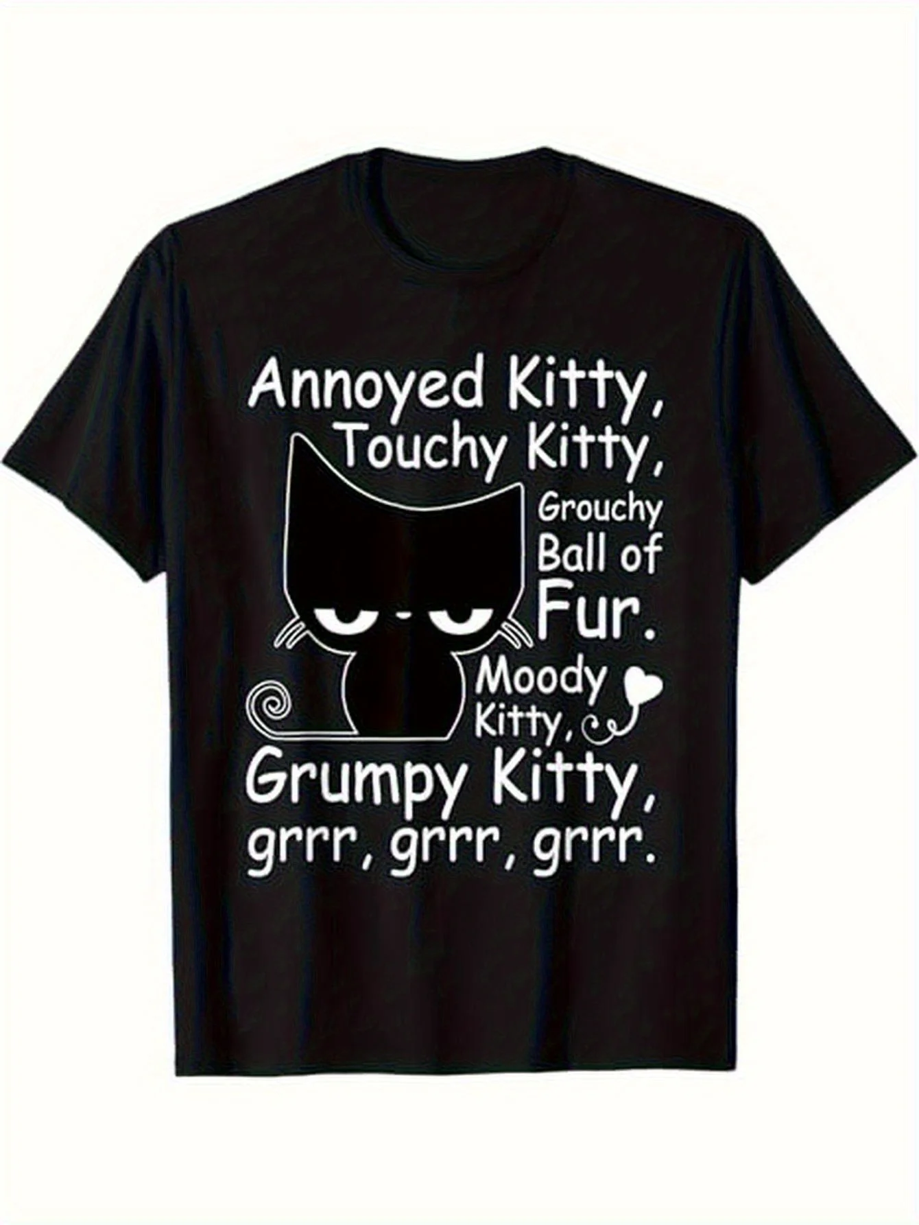 Men'S Black Tee Featuring an Annoyed Kitty Graphic - Fun Cat Design, Short Sleeves, Round Neck, Ideal for Casual Outfits, Comfortable Wear, Smooth Fabric