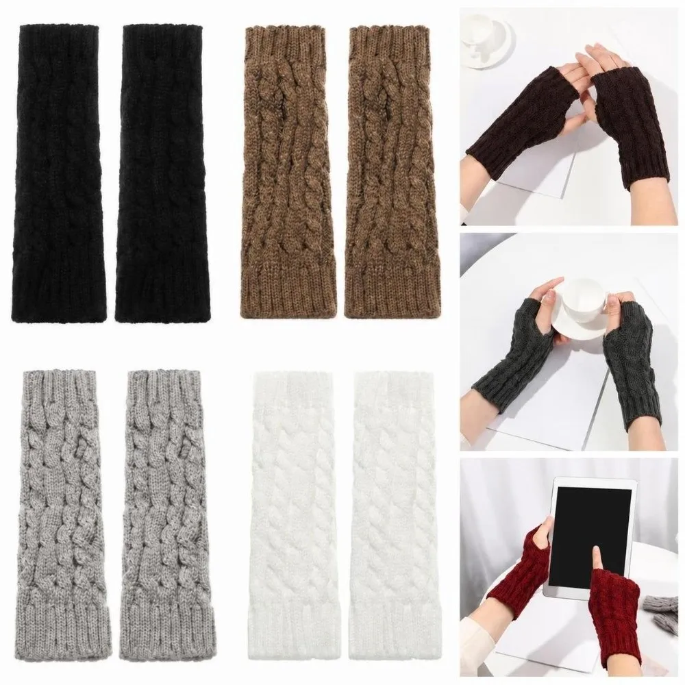 Women Girls Arm Warmers Fingerless Gloves Thick Warm Elastic Long Knitted Gloves Twist Button Mitten