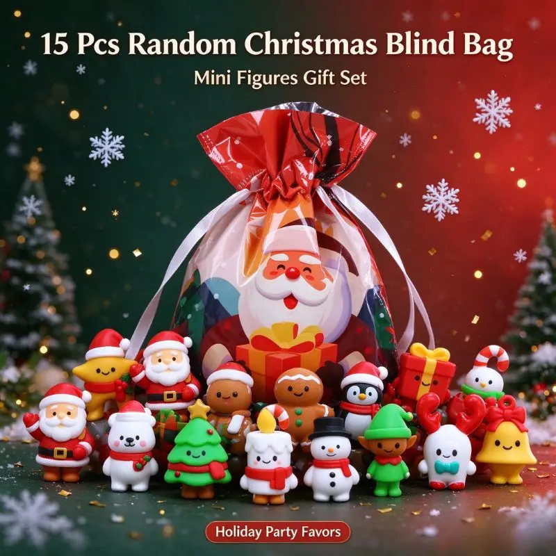 Christmas Mini Figures Blind Bag Set 5-24Pcs Random Santa Snowman Xmas Drawstring Gift Bag Kids Party Favor Holiday Surprise Toy view 4