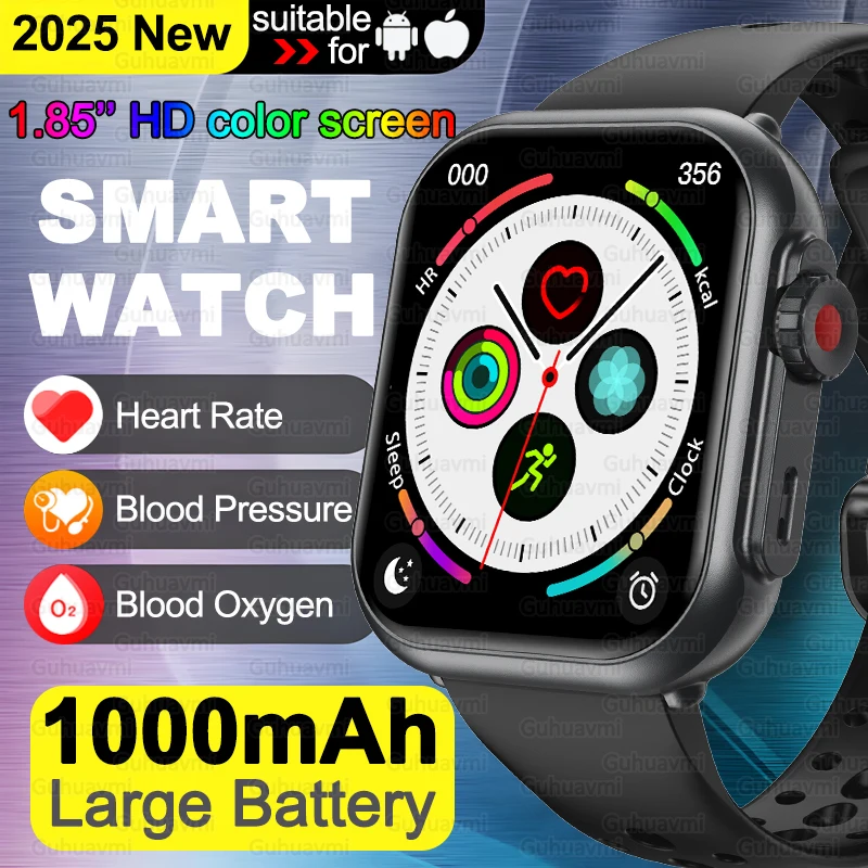 

Новые умные часы 1000 мАч с длительным сроком службы батареи для мужчин и женщин, фитнеса, спорта, Bluetooth-вызов, водонепроницаемые, 1,85 дюйма, полностью сенсорные умные часы