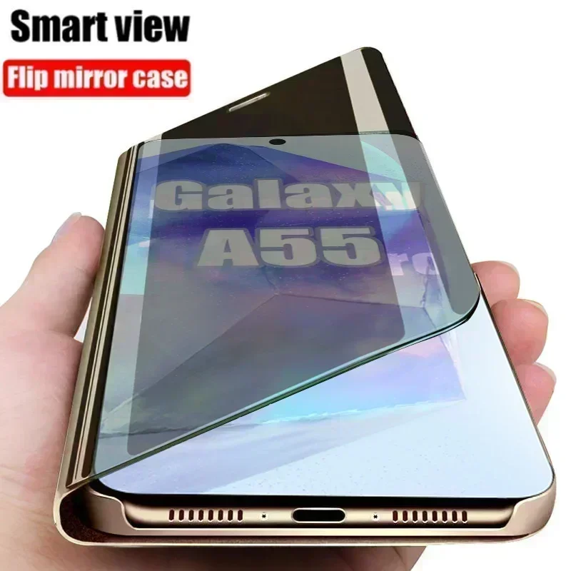 Luxury Smart Mirror Case For Samsung A55 5G A35 A15 A54 A34 A14 A24 Coque For Samsung A53 A13 A73 A52 A72 A32 Holder Phone Cover