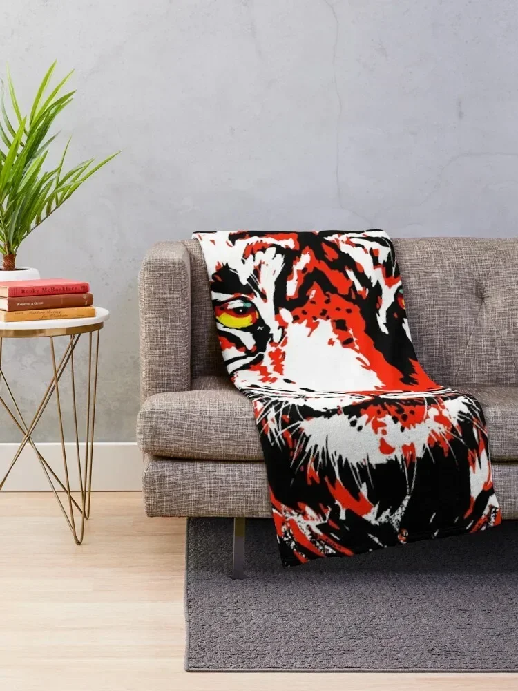 Red Tiger Head - Realistic Tiger Eyes Throw Blanket Hair Shaggy Large warm winter Blankets