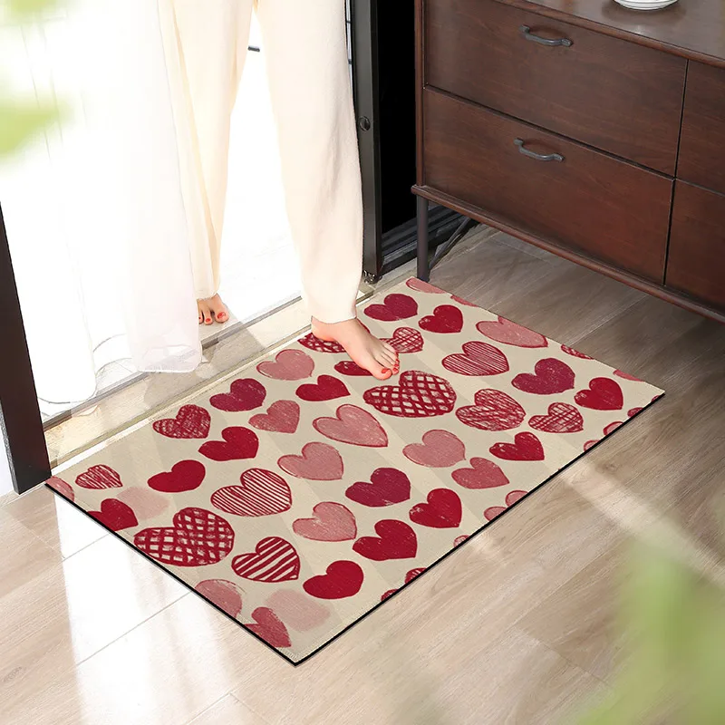 

Bathroom lovely love printed carpet waterproof and dirt-resistant, balcony non-slip absorbent carpet , kitchen oil-proof carpet。