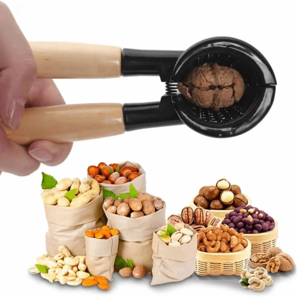 

Household Wood Handle Heavy Duty Nutcracker Manual Spring Design Walnut Clip Effort-saving Non-Slip Walnut Tong Living Room