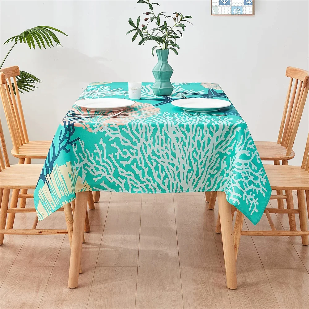 Starfish coral tablecloth Fresh sea life Blue tablecloth Waterproof decoration for family daily banquet table