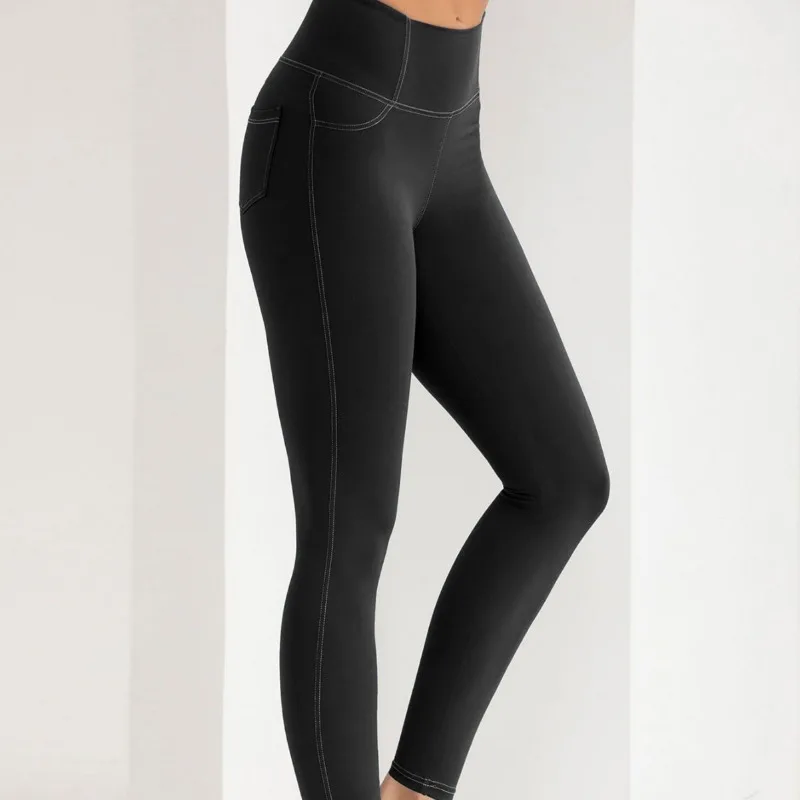 طماق اليوغا الجينز التقليد للنساء ، مرونة عالية ، ضئيلة ، ارتفاع الخصر ، رفع الأرداف ، الرياضة واللياقة البدنية