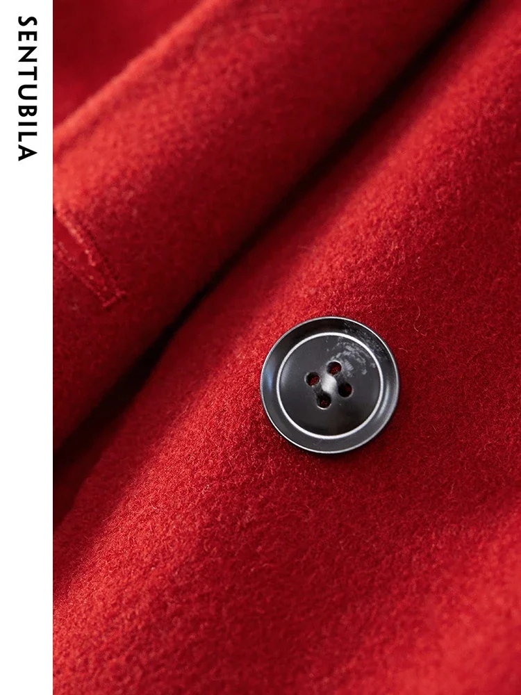 Sentubila Dubbelzijdig Wollen Lange Jas Voor Dames 2023 Winter 100% Wollen Jas Eenvoudige Comfortabele Warme Revers Overjas W34o49911