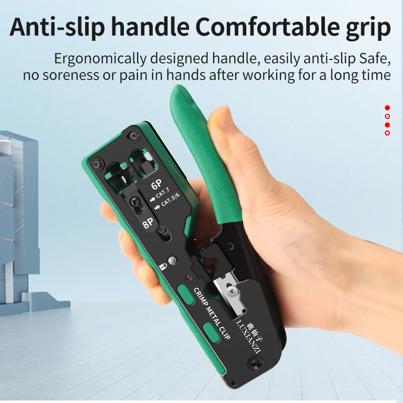 Imagem -05 - Luxianzi-cabo Ethernet Stripper Cortador Rj45 Crimper Ferramentas de Rede Alicate Através do Orifício Conector Pressionando Wire Clamp Rj11 12