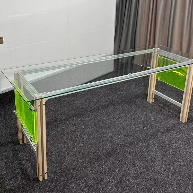 Modern simple office computer desk, transparent glass table