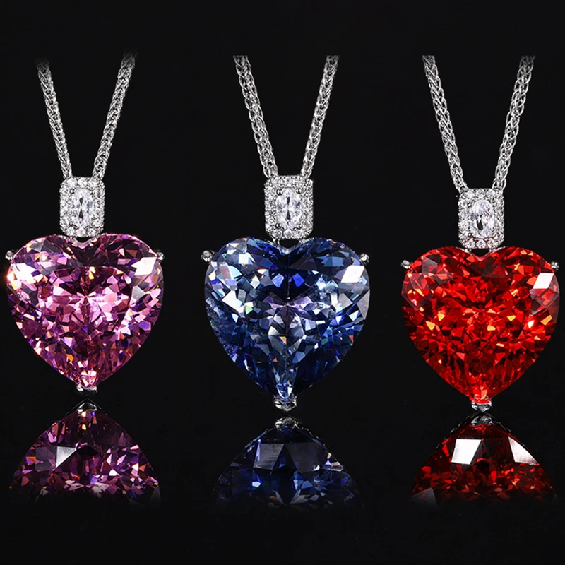 New Hundred Cut Heart Pendant Necklace for Women Sparkling 20*20mm Big 5A Zircon with Neck Chain Fashion Jewellery Accessories view 3