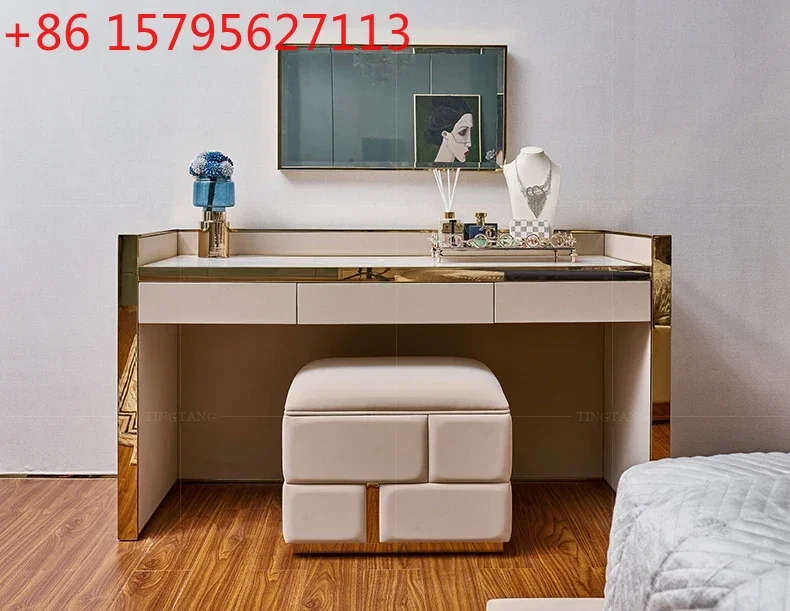 

Итальянский туалетный столик класса люкс, дизайнерский, современный, простой, новая модель, для спальни, из мрамора и кожи.